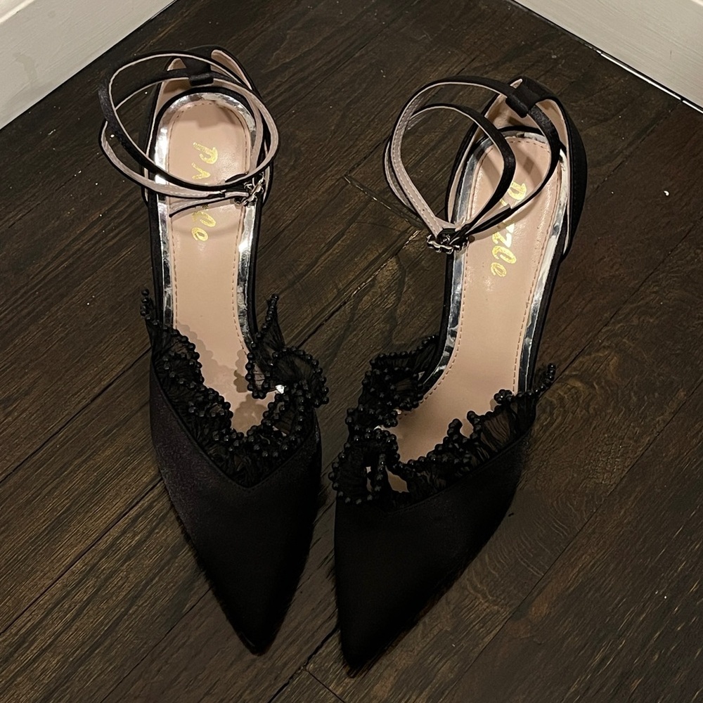 Elegant Black Women's Pearly Strappy Heels